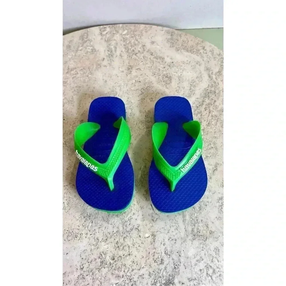 Havaianas Kids Boys Blue Green Max Rubber Slip-On Flip Flops Sandals Size‎ 23-24